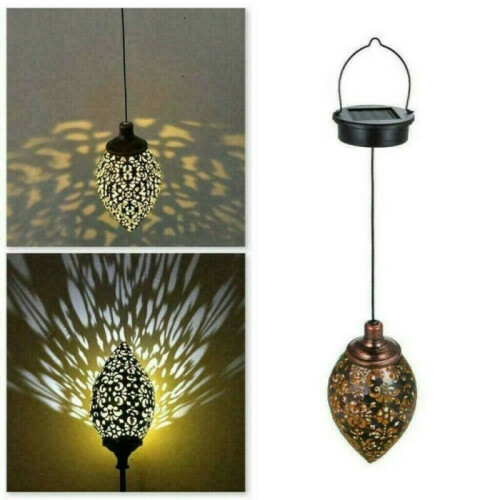 Solar Powered LED Moroccan Hanging Lantern Outdoor Garden Decor Fairy Light Kit