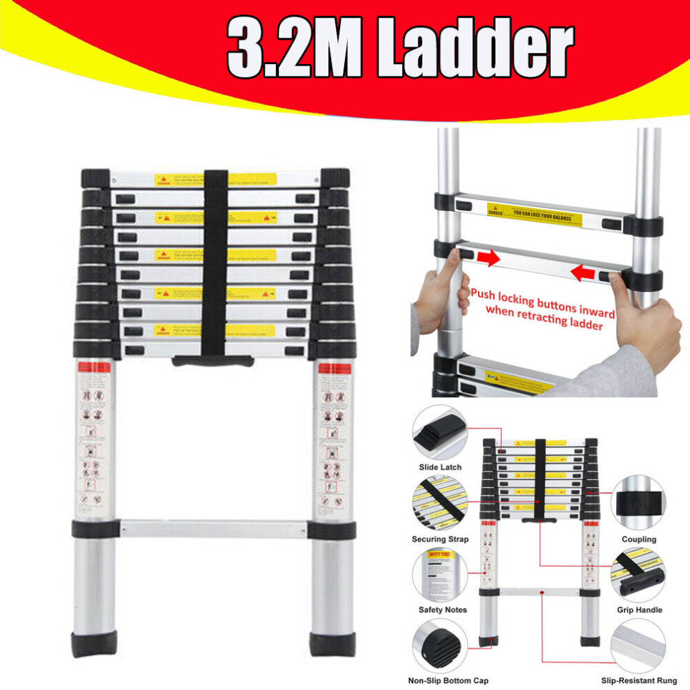 3.2M Telescopic Ladder Extendable Multi-Purpose Aluminum Steps 097239202039
