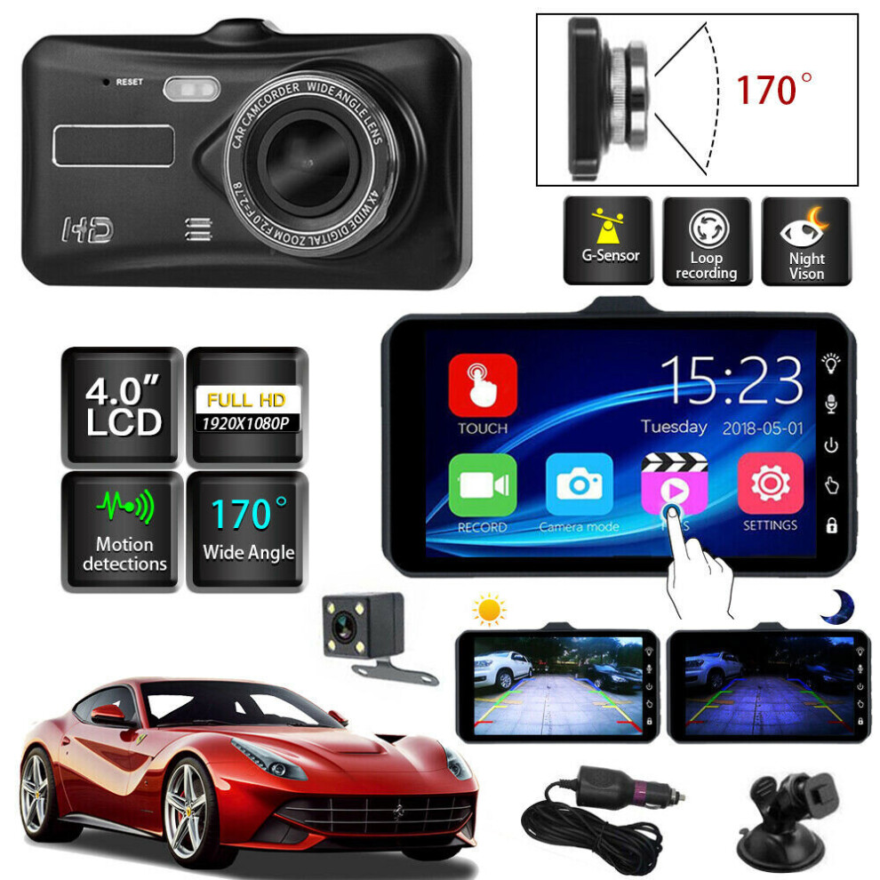 4" Car Camera Recorder Dual Front and Rear 1080P Dash Cam Night Vision