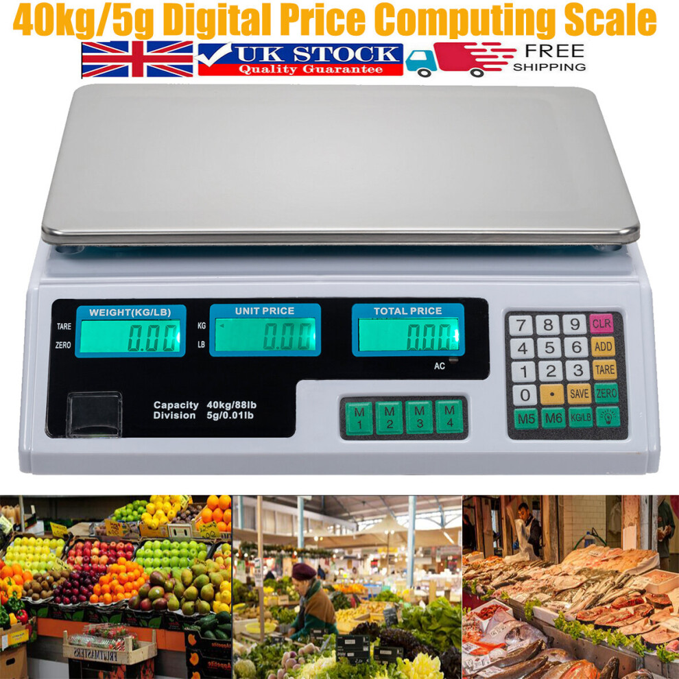 40kg/5g Digital Price Computing Scale White