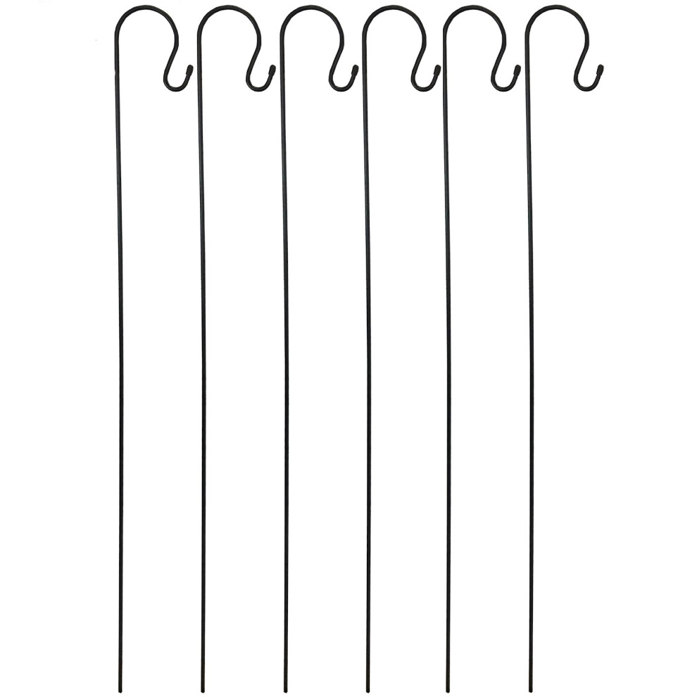 6 x Shepherds Crook Black Metal Garden Border Hooks (1.2m)