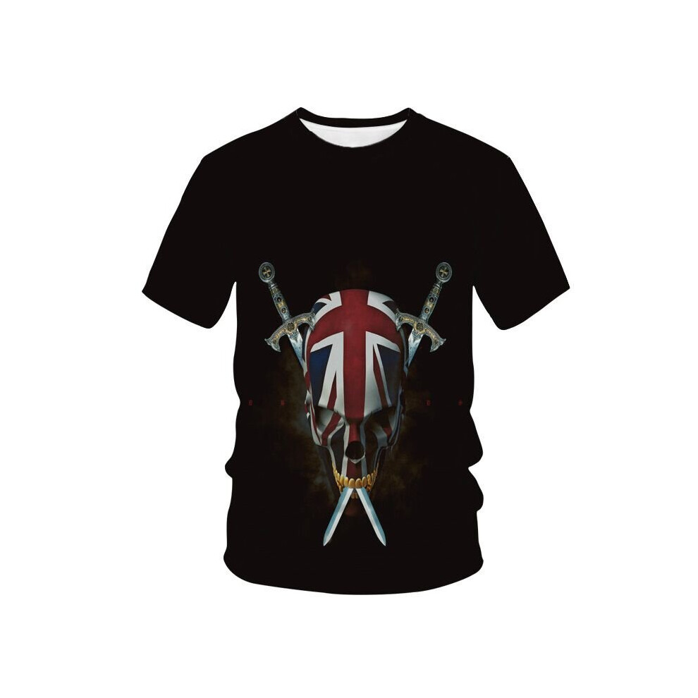 (Black, 3XL) Simple Casual 3D Print Union Jack T-Shirt Mens Womens Kids Oversized T-Shirts