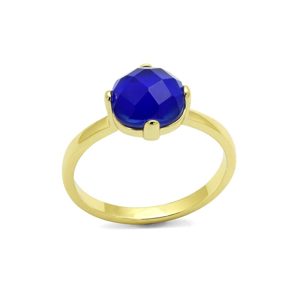 Photos - Ring Alamode LO4072-7 Women Flash Gold Brass  with Synthetic in Sapphire - Size 7