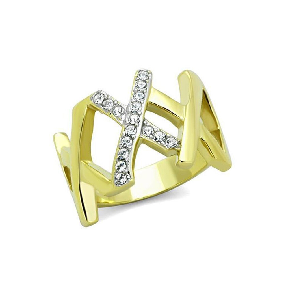 Alamode TK1560-6 Women Two-Tone IP Gold Stainless Steel Ring with Top Grade Crystal in Clear - Size 6-image-OPC-P96VPBR-NEW