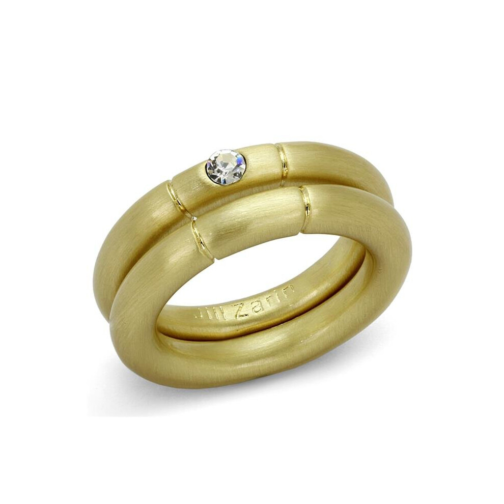Photos - Ring Alamode LO3918-7 Women Gold & Brush Brass with Top Grade Crystal in Clear - Size 7