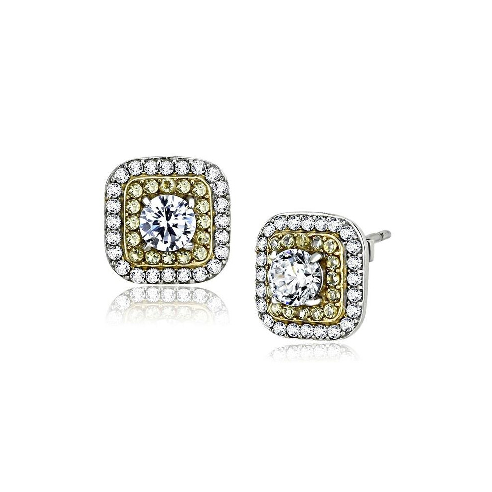 Photos - Earrings Alamode DA220 Women Two-Tone IP Gold Stainless Steel  with AAA Grade CZ in Clear