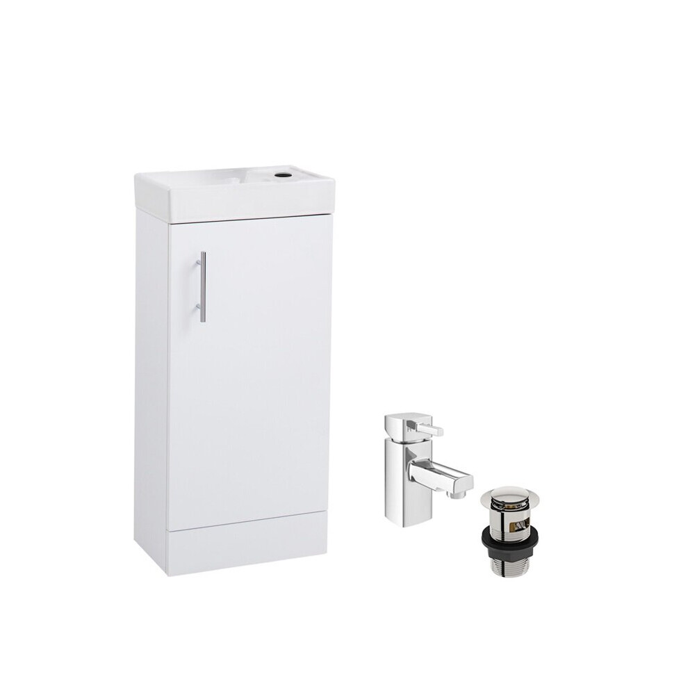 Bathroom Vanity Cabinet White Mixer Basin Sink Tap and Clicker Waste 400mm