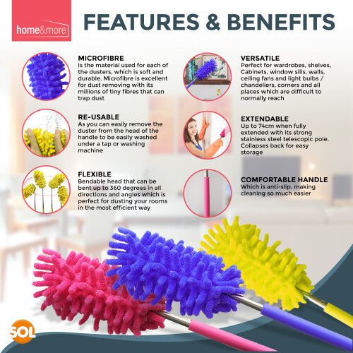 SOL 3pk Extendable Feather Duster | Long Handled Duster 1