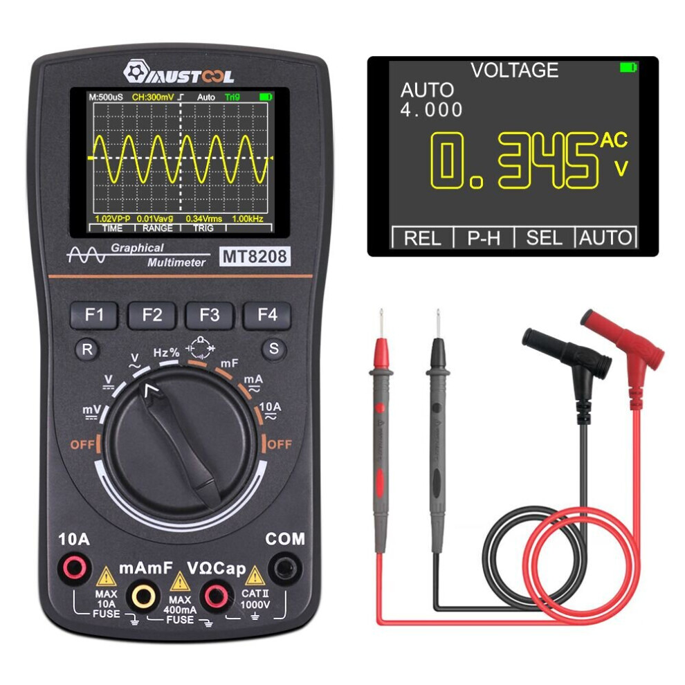 New Mustool Mt8208 Intelligent Graphical Digital Oscilloscope Multimeter 2 In 1 With 2.4 Inches Color Screen 1Mhz Bandwidth 2.5Msps Samplin 623414399449
