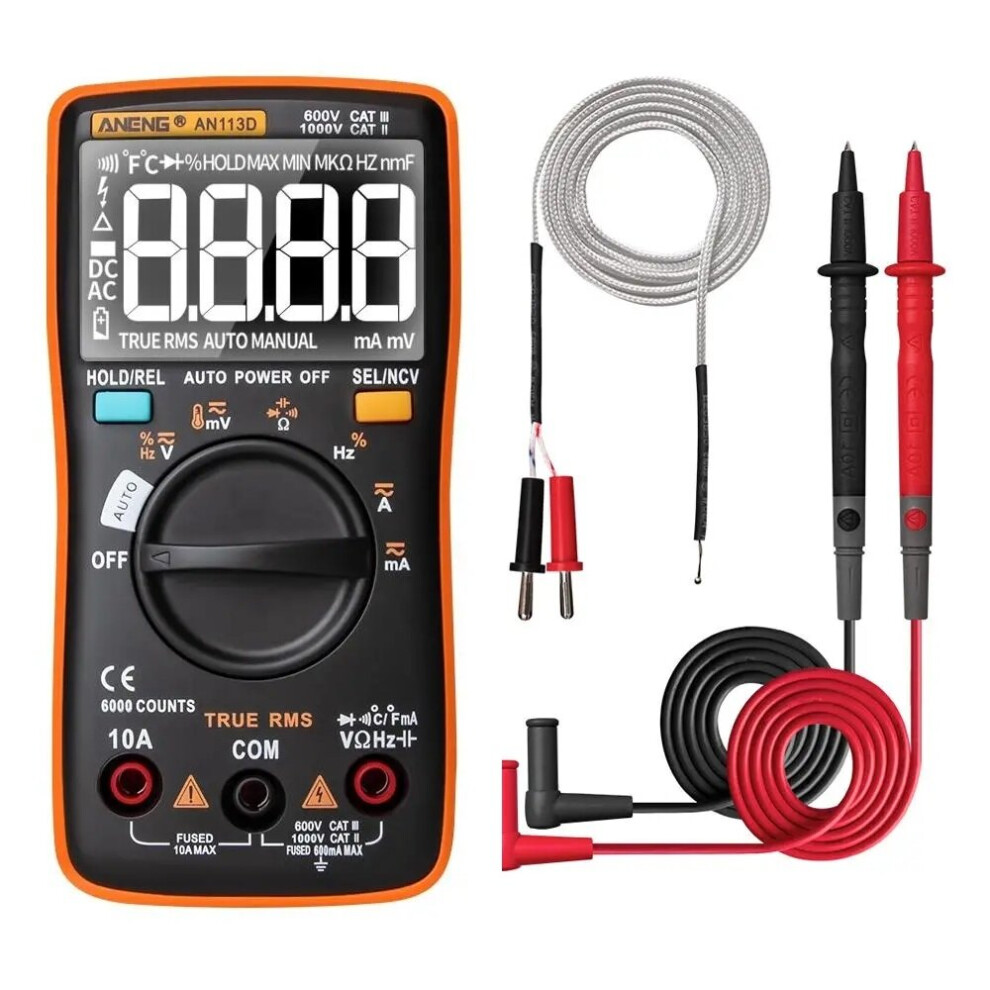 New Aneng An113d Intelligent Auto Measure True- Rms Digital Multimeter 6000 Counts Resistance Diode Continuity Tester Temperature Ac/Dc Vol 623414396707
