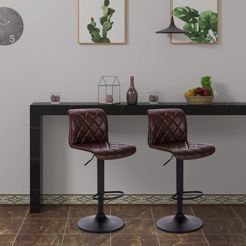 Dark Brown Adjustable Set of 2 Bar Stools UK Modern Design Best 2