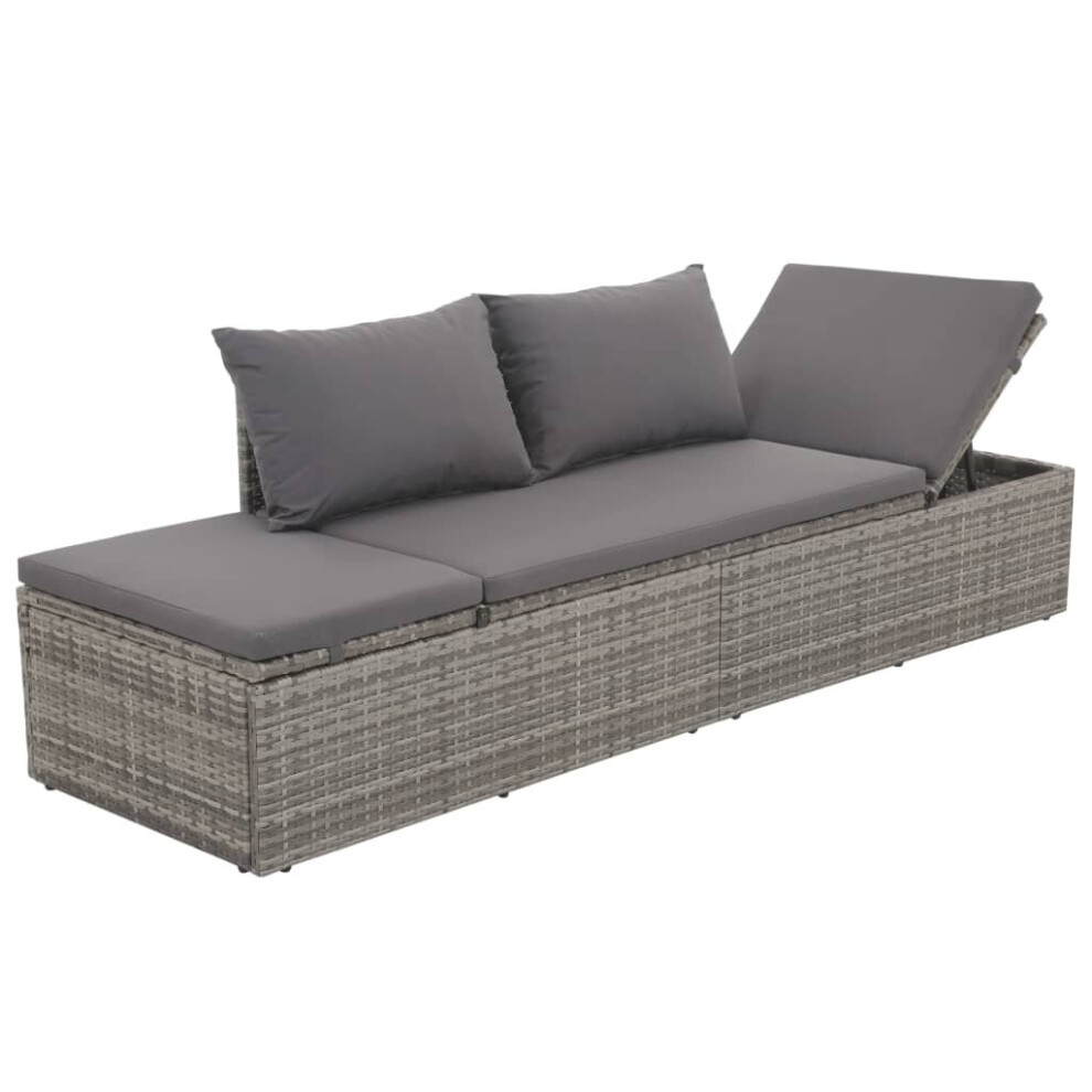 vidaXL Outdoor Lounge Bed with Cushion and Pillows Poly Rattan Grey Daybed