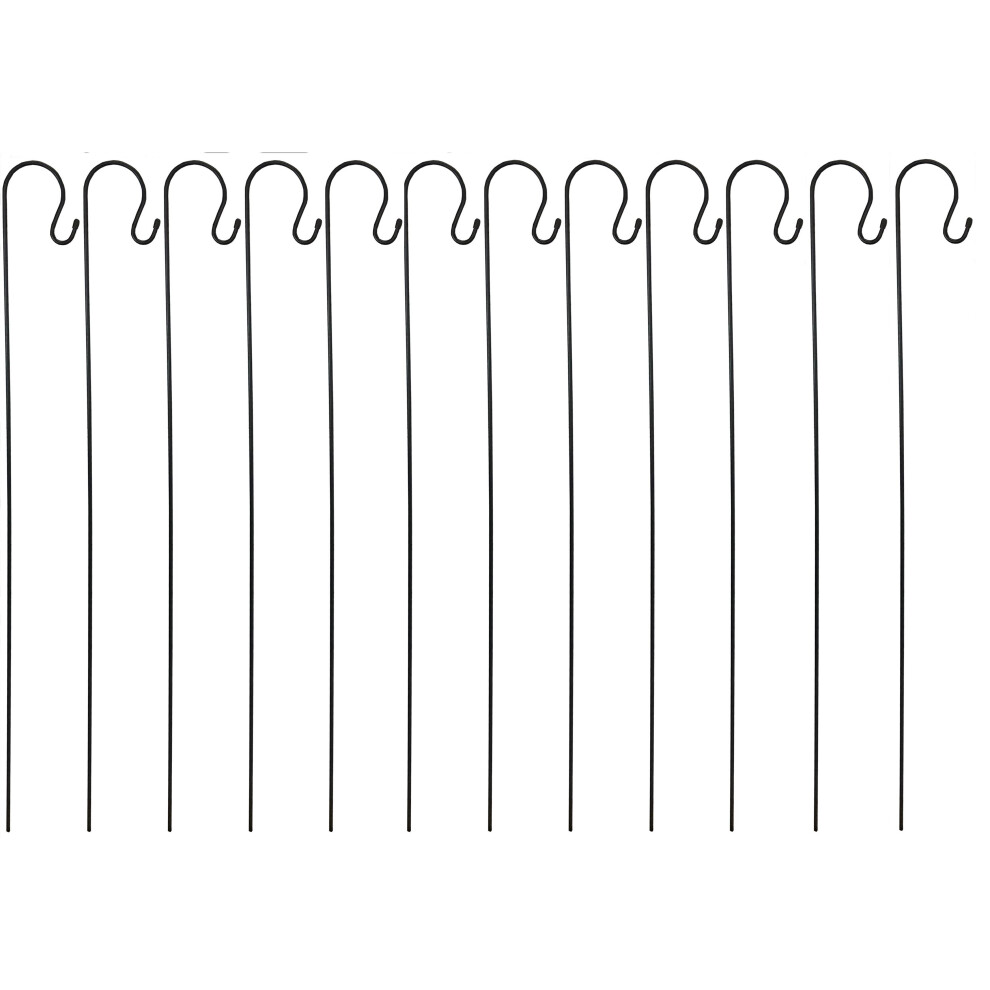 12 x Shepherds Crook Black Metal Garden Border Hooks (1.5m)