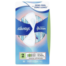 Always Infinity Super Absorbency Sanitary Pads, Wingless, Unscented, Size 2, 32 ct
