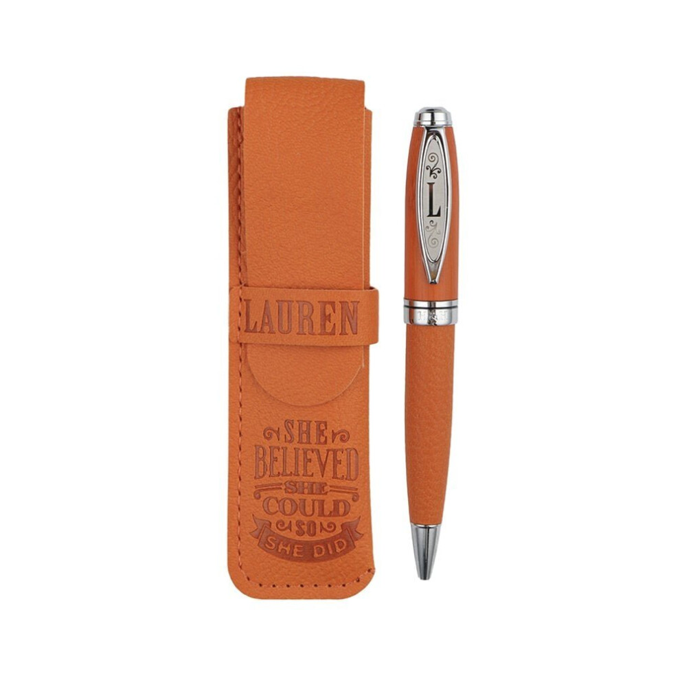 History & Heraldry Women's Blue/Orange (Lauren) Bamboo Ballpoint Personalised Name Pen