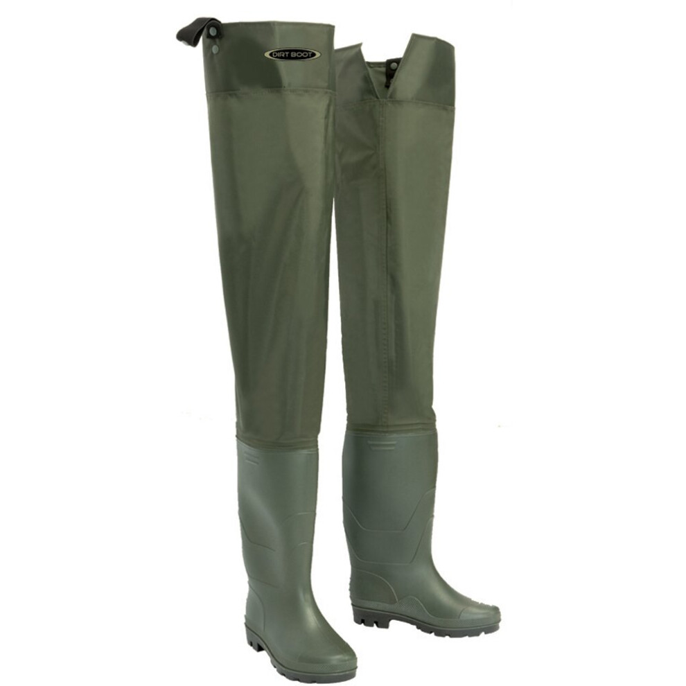 (Foot Size UK8) Dirt Boot Nylon Hip Waders 100% Waterproof Fly Coarse Fishing Thigh Muck Wader