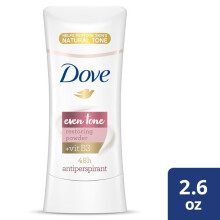Dove Even Tone Antiperspirant Deodorant for Uneven Skin Tone Restoring Powder Restores Natural Underarm Skin Tone 2.6 Oz.
