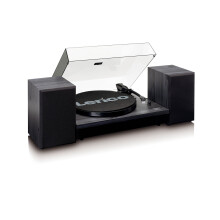 Plattenspieler mit Bluetooth und zwei externen Lautsprechern Schwarz