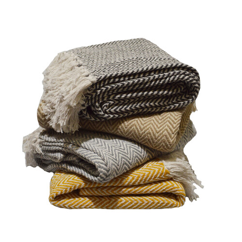 (Beige) Allure Audley Chevron Tasseled Throw Blanket 125 x 150cm 2