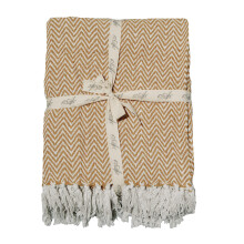 (Beige) Allure Audley Chevron Tasseled Throw Blanket 125 x 150cm