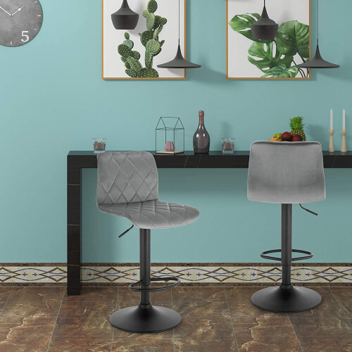 Light Grey Adjustable Set of 2 Bar Stools UK Modern Design Best