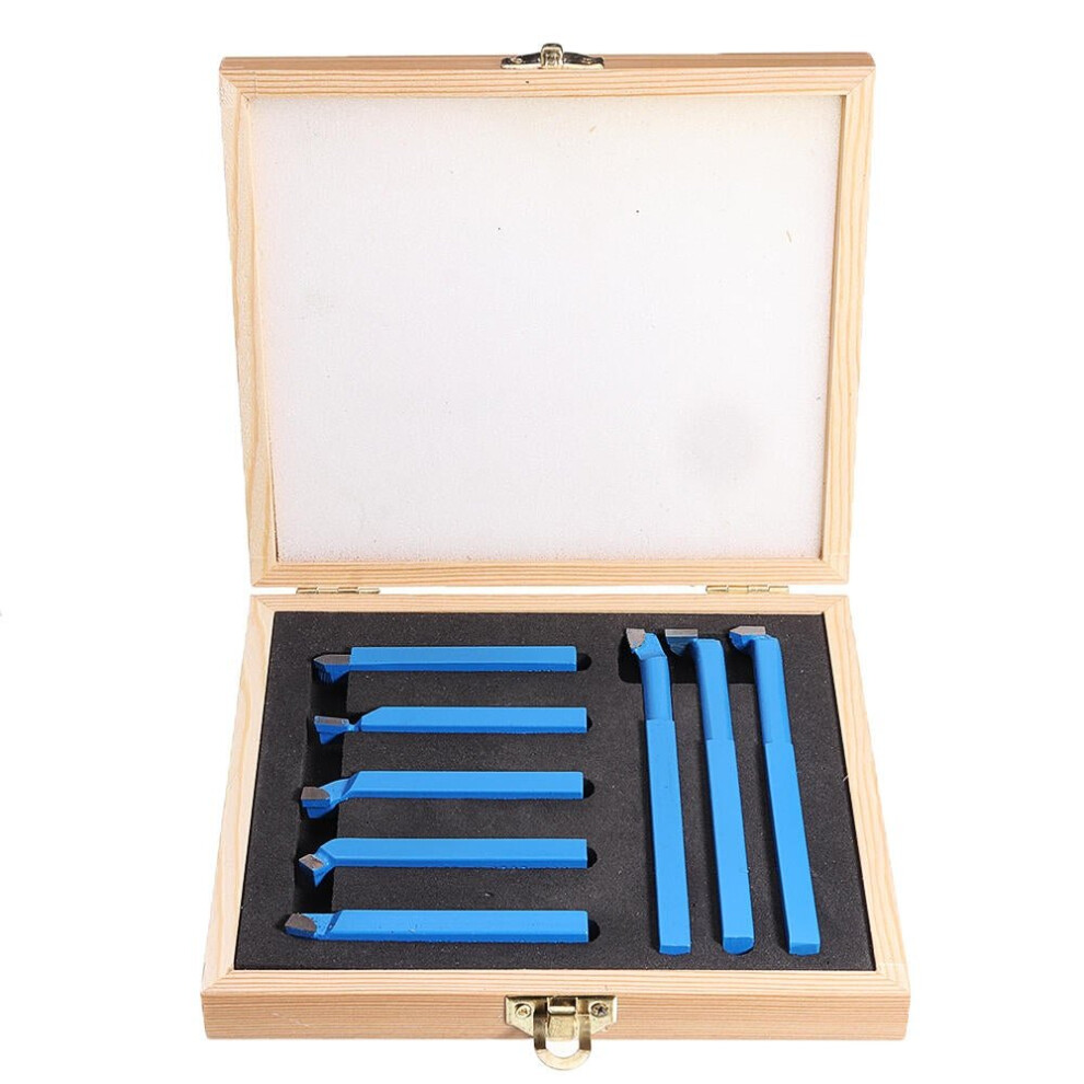(10Mm) 8Pcs Welding Cnc Lathe Cutting Tool 8Mm/10Mm/12Mm Carbide Turning Tool Set With Wooden Box 3654659381774