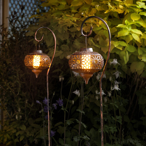 Smart Garden 2 Pack Solar Power Outdoor Flame Effect Lantern Stake Light | Garden Decor Pathway