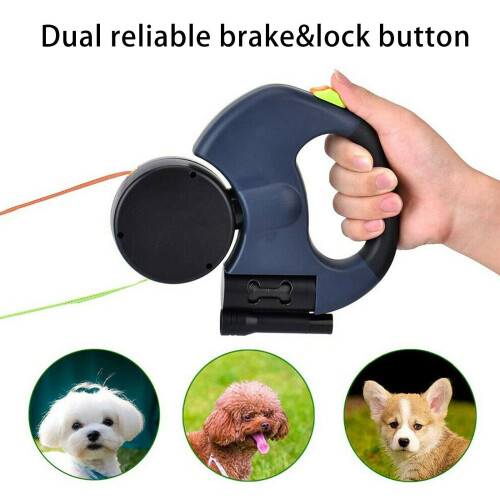 Trela retrátil para cães com duas cabeças 3M e lanterna reflectora 2