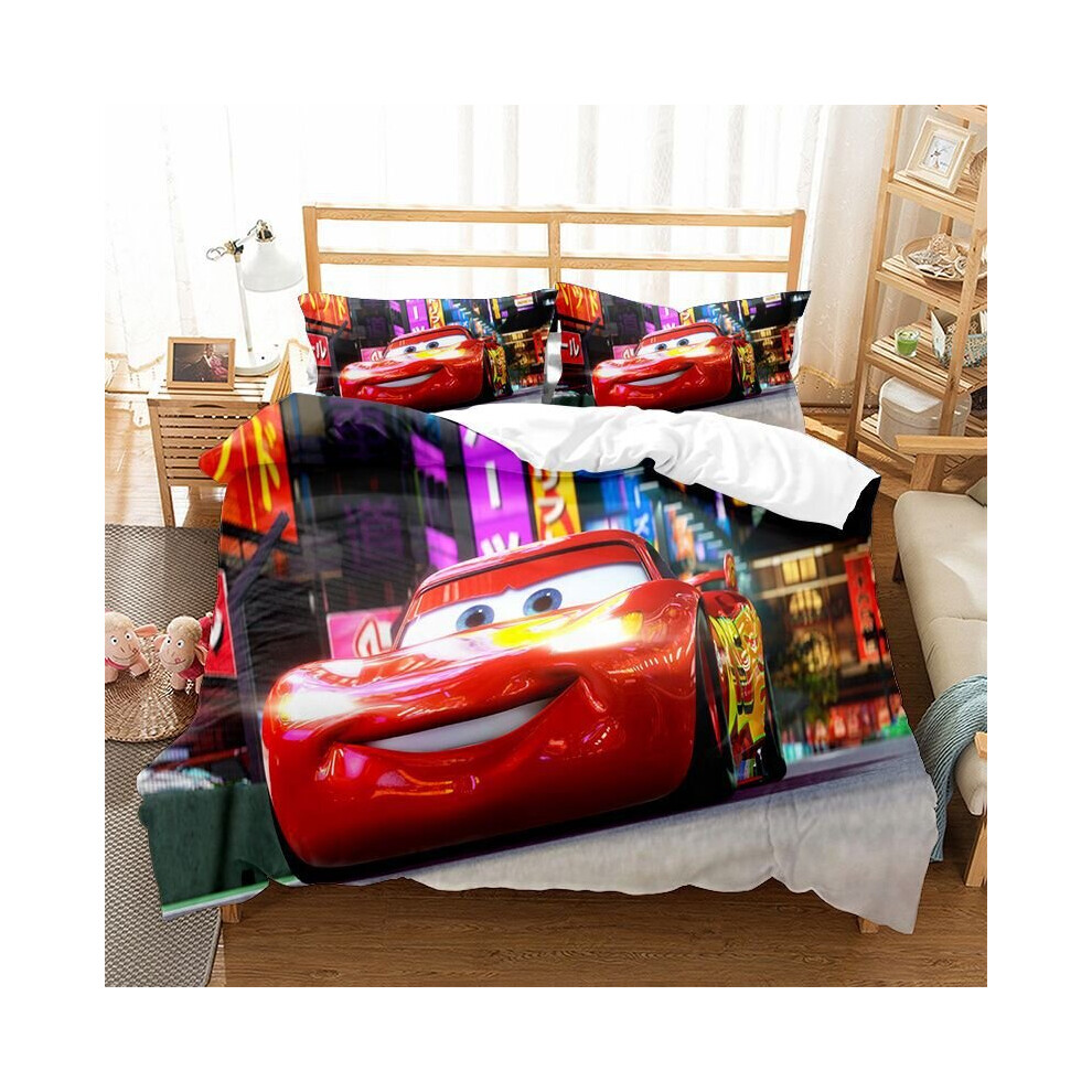 (Single-135x200cm, 3) Pixar Cars Lightning Mcqueen Single Double 3D Duvet Cover Kids Cartoon Quilt Cover