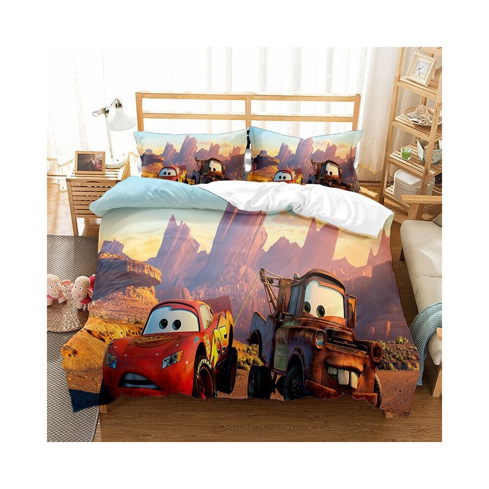 (Single-135x200cm, 4) Pixar Cars Lightning Mcqueen Single Double 3D Duvet Cover Kids Cartoon Quilt Cover