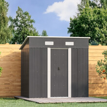 (Charcoal Black, 4'x6'ft) Metal Garden Shed Outdoor Storage House Tool Box+Steel Base