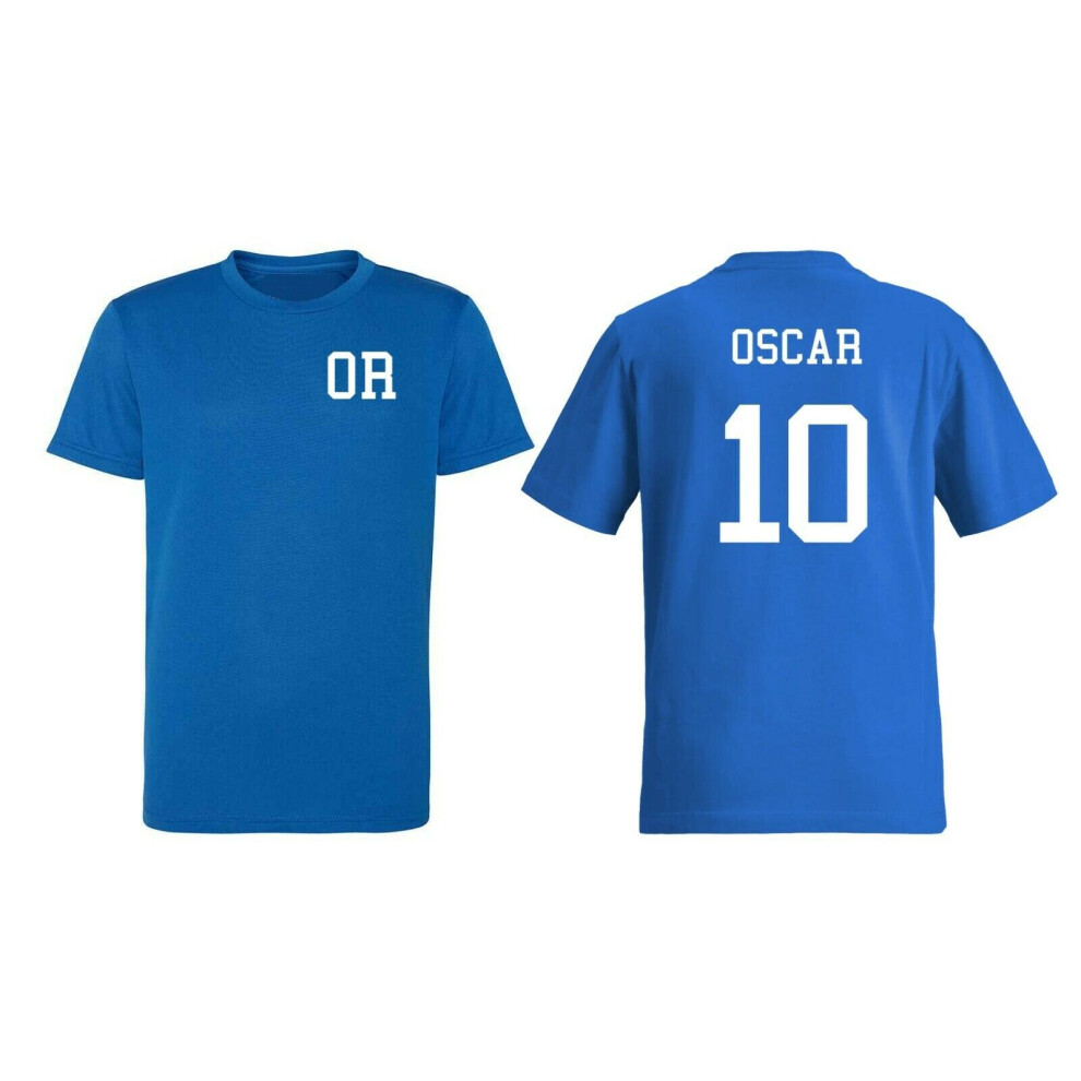 (Royal Blue, 9-11 Years) Kids Personalised Sports T-Shirt Customised Printed Varsity Football Team Number