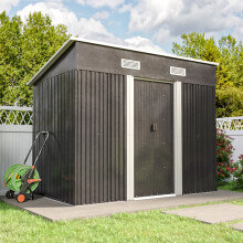 (Charcoal Black, 4x8ft) Metal Garden Shed Outdoor Storage House Tool Box+Steel Base