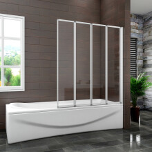 4 Fold Folding Bath Screen Shower Bathroom 4mm Glass Panel 900x1400