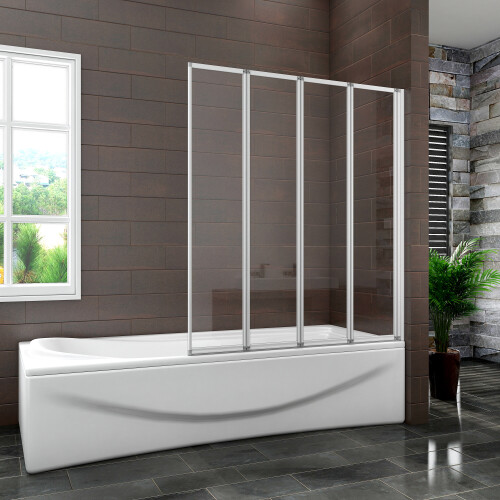AICA 4 Fold Folding Bath Screen Shower Bathroom 4mm Glass Panel 900x1400