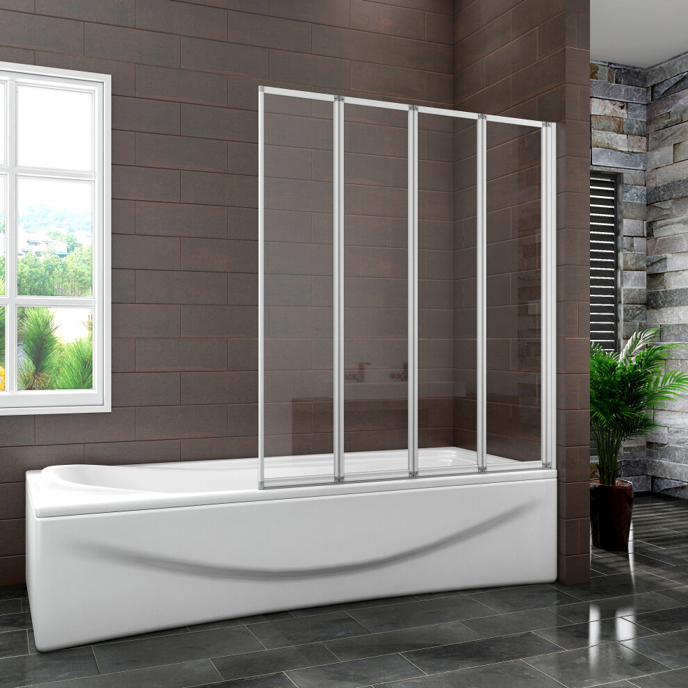 4 Fold Folding Bath Screen Shower Bathroom 4mm Glass Panel 900x1400