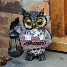 Garden Ornament Solar Large Owl Bird Lamp Welcome Decor Patio