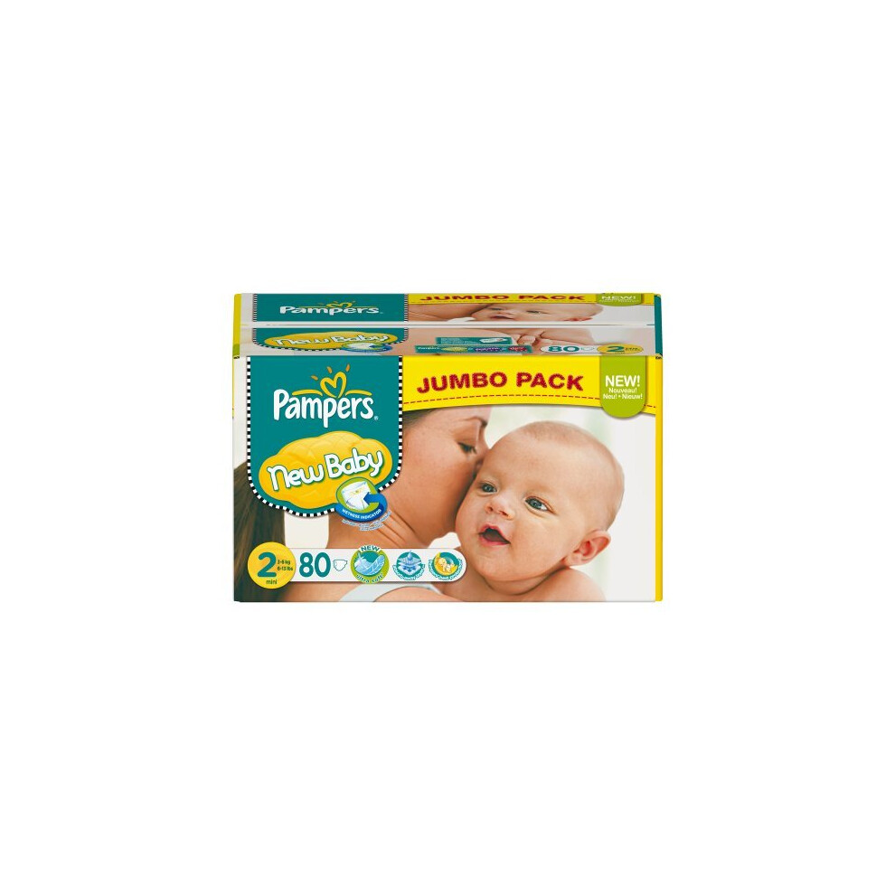 New Baby Size 2 (Mini) Jumbo Pack 80 Nappies Pampers