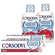 Corsodyl Gum Care Toothpaste And Toothbrush Multipack, Regime Kit (2 x Corsodyl Complete Protection Arctic Mint Mouthwash 500 ml, 2 x Comple