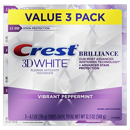 Crest Crest Toothpaste 3D White Brilliance Vibrant Peppermint, 4.1oz (Pack of 3)