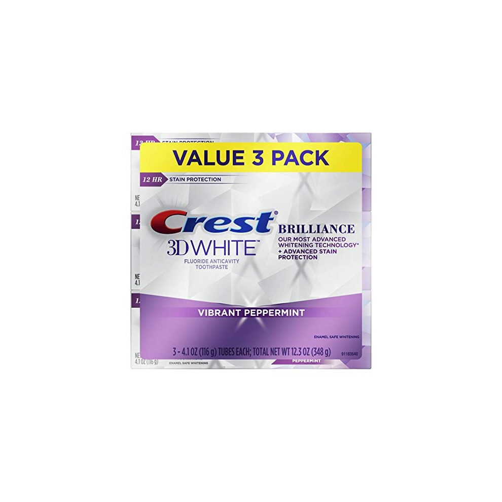 Crest Toothpaste 3D White Brilliance Vibrant Peppermint, 4.1oz (Pack of 3)