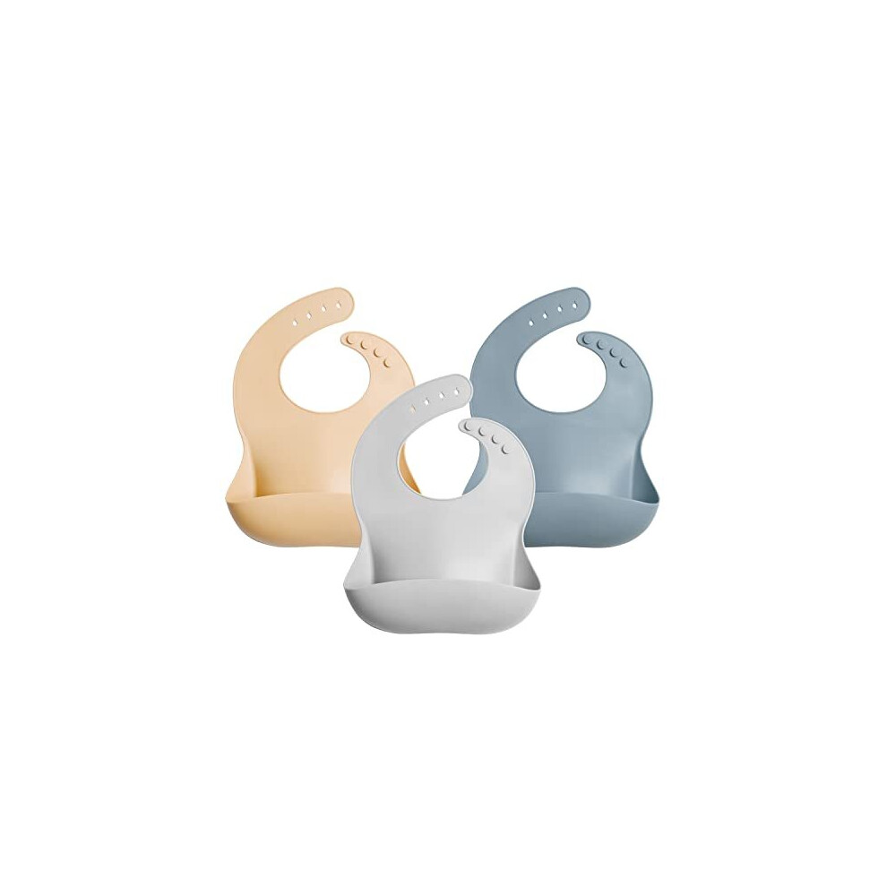 Bibs Baby Bibs, Soft And Foldable Weaning Bibs, Adjustable Bib With Wide Food Crumb Catcher Pocket, 3Pcs Silicone Bibs For Babies, Light Godr7oy