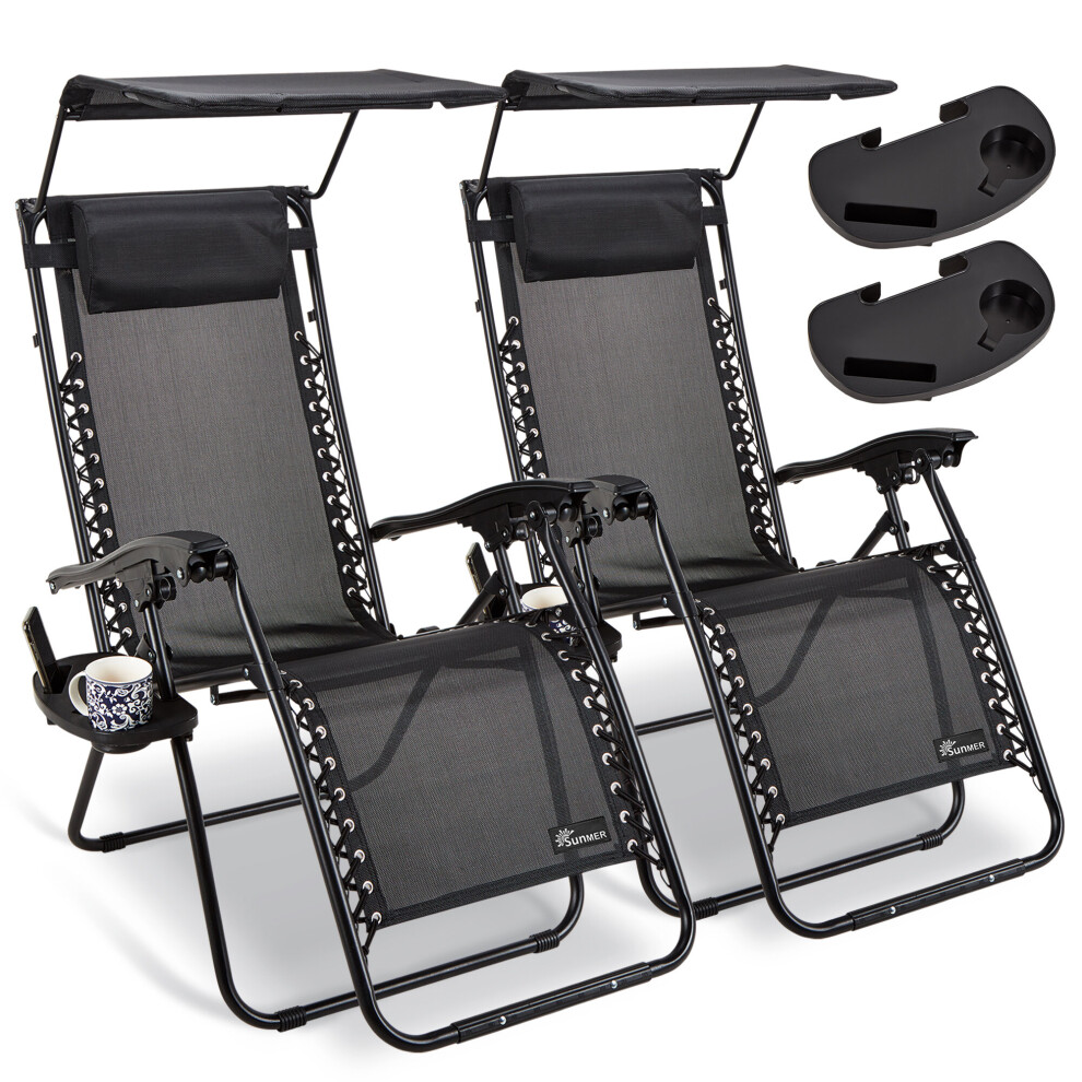 (Black, Yes) SUNMER Set of 2 Recliner Chairs with Cup Holder