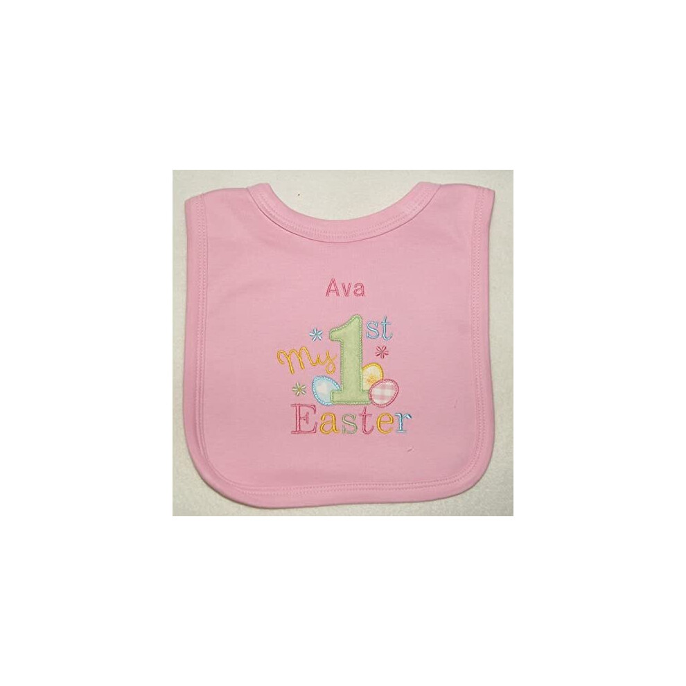 New Baby 1St Personalised Easter Bib. (Pink) Pink Sew Sew Special