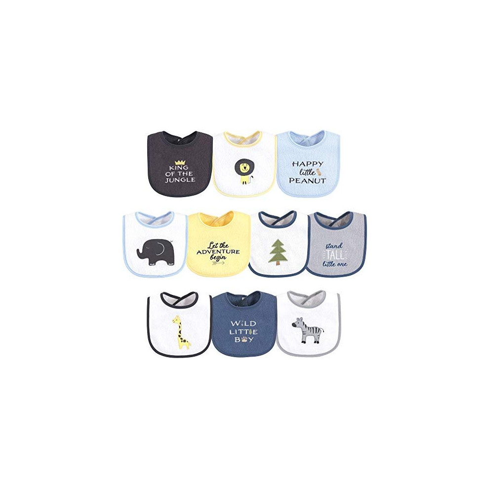 Unisex Drooler Bibs With Fiber Filling, Safari 10-Pack Bandana, One Size Hudson Baby