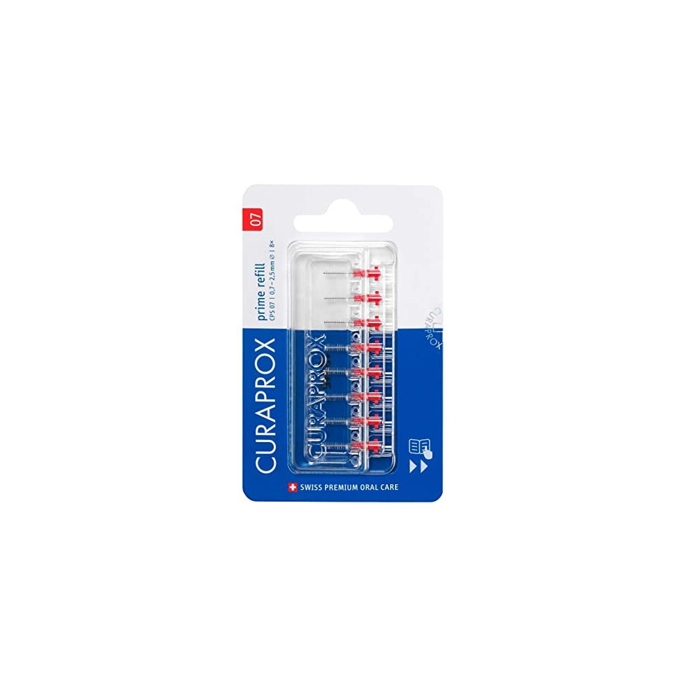 Curaprox Interdental Brush CPS 07 Prime Refill Pack of 8 2.5 mm Efficiency Red