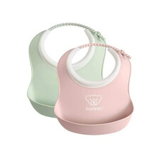 BABYBJÖRN Small Baby Bib 2-pack, Plastic, Powder Green/Powder Pink
