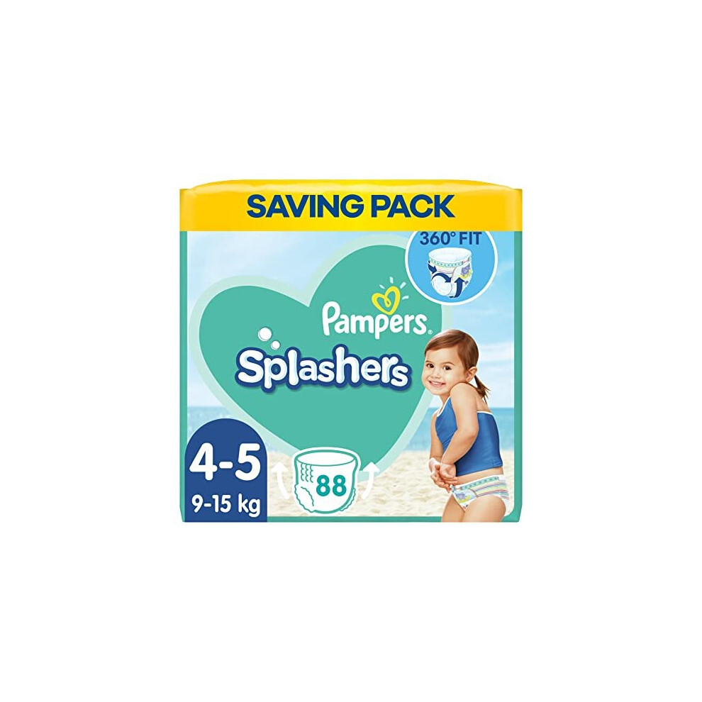 Pampers Baby Nappies Size 4 (9-15 kg / 20-33 lbs), Splashers Swim Pants, 88 Nappies, SAVING PACK, Do Not Swell In Water