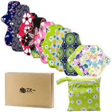 ZCOINS 11-Piece Reusable Sanitary Pads (S/M/L) with Wet Bag - Multi-Size Cloth Pads for Light to Heavy Overnight Flow, Washable & Eco-Friendly
