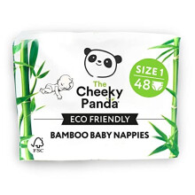 The Cheeky Panda Bamboo Lined Nappies | Size 1 (2-5Kg, 48 Nappies) | Super Absorbent Core, Up to 12h Protection, Eco-Friendly, Super Soft,